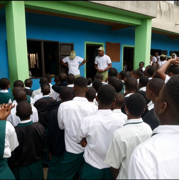 Students at a morning assembly in the school compound